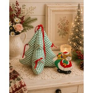 Vintage 3D Quilted Stuffed Fabric Christmas Tree w/ free gift shown